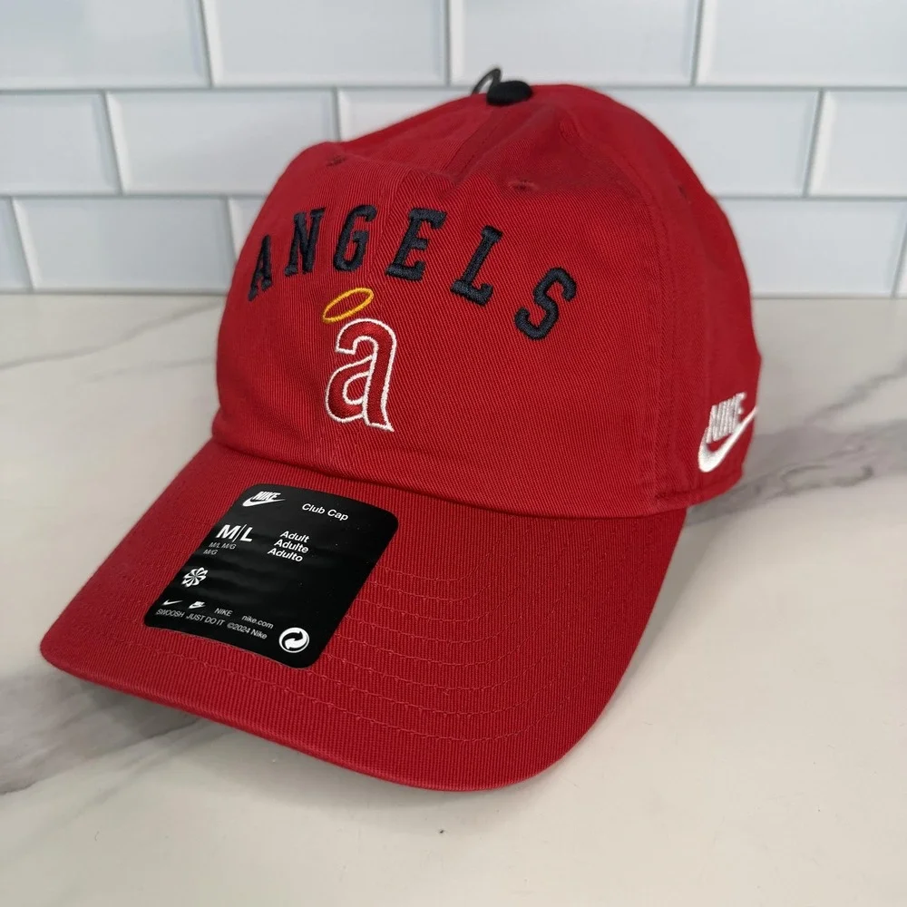 Los Angeles Angels Hat Cap Strap Back Mens M/L Red MLB Baseball Nike Club